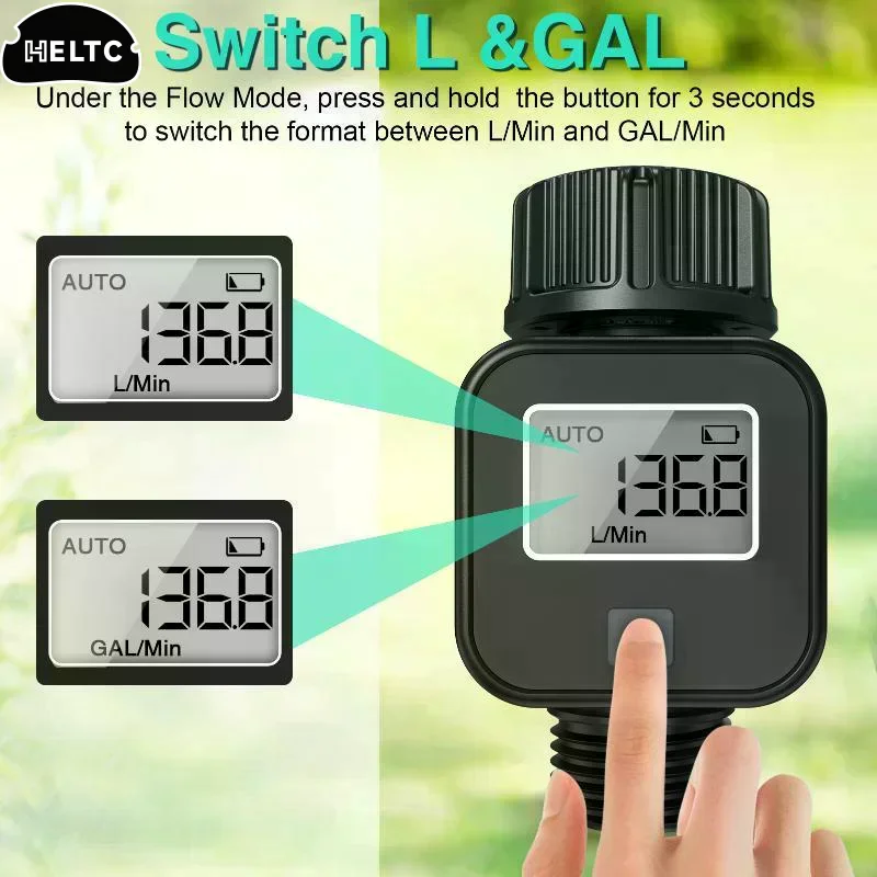 Digital Water Flow Meter HD LCD Display Switchable L GAL Units For Garden Lawn Plant Watering