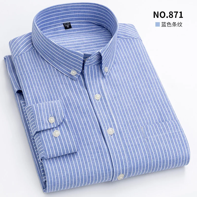 

Ironless casual Oxford spun men's long sleeved shirt, wrinkle resistant, no care, slim fit, checkered striped shirt