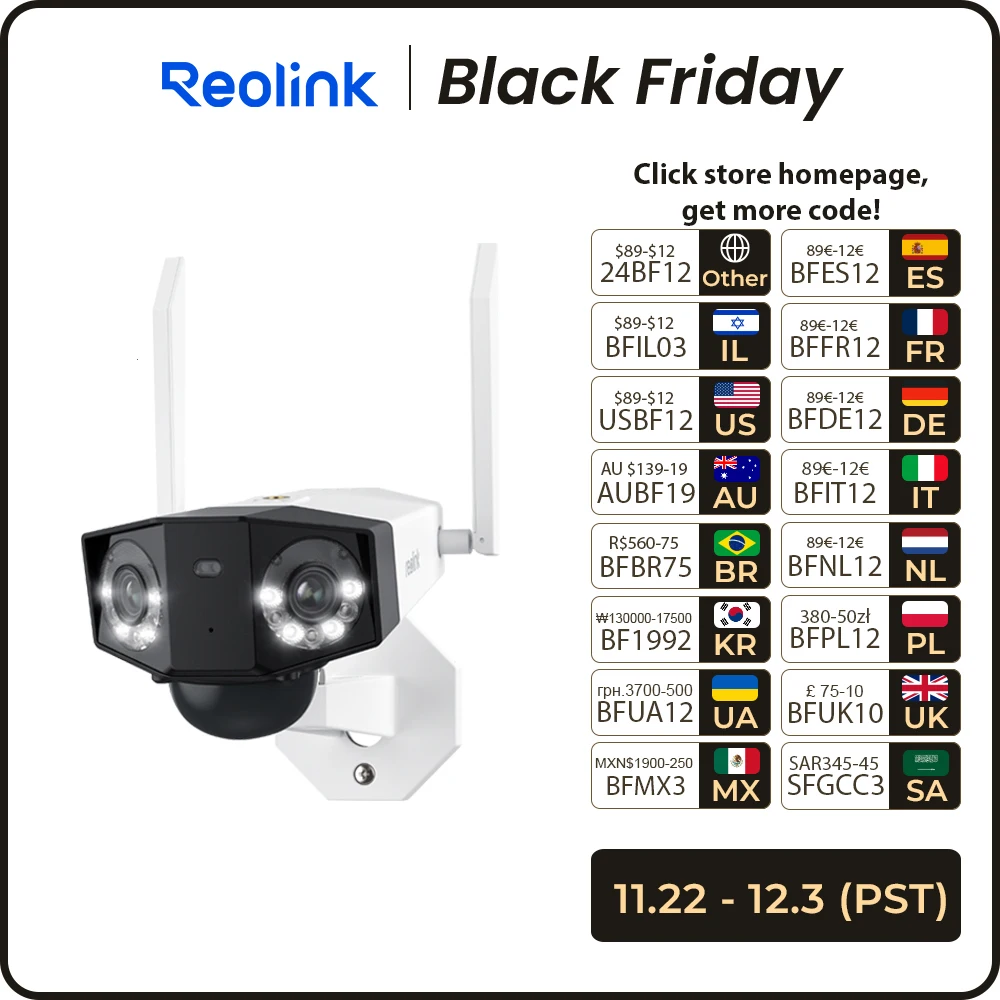 Reolink camara vigilancia wifi exterior sans fil CCTV Dual lens 6MP Ultra HD 180° Panorama Dual-Band Wi-Fi Solar Camera Duo 2