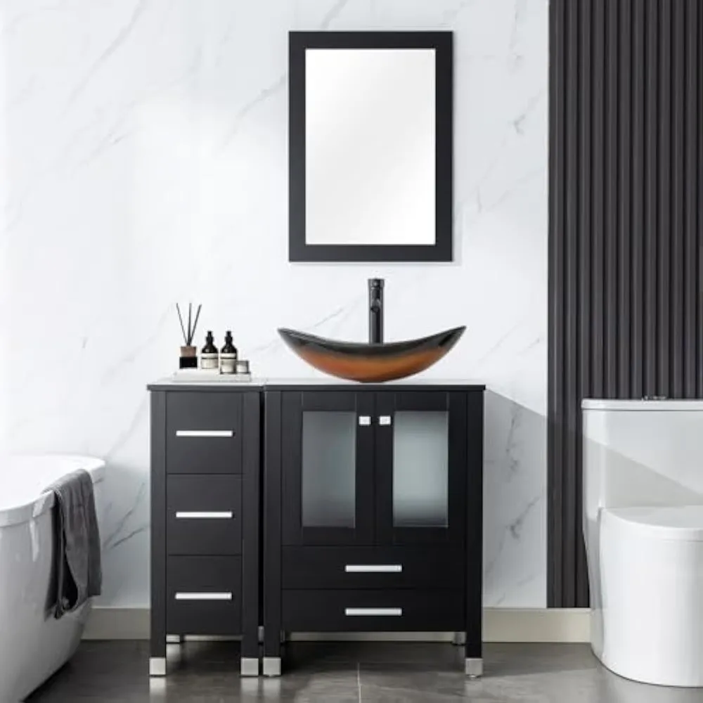 36 Bathroom Vanity with Sink Combo, 24-inch Main Cabinet with 12.6-inch Side Cabinet, Painted Bathroom Storage Cabinet with 5 D