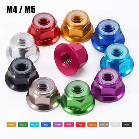 4Pcs Aluminium alloy CNC Flange Nylon Lock Nut M4 M5 Multicolor For 1/10 RC Car Truck TRX4 SCX10 Model Motor Universal Accs