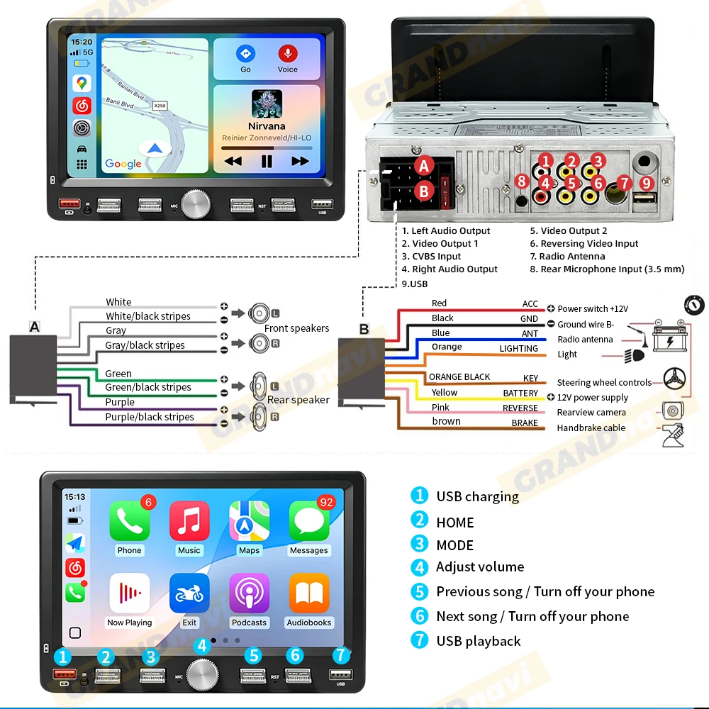 Einstellbarer Bildschirm 1Din MP5 Kabelloses Carplay Android Auto Autoradio FM EQ Mirror Link Universelles Auto-Audio-Multimedia-Player – Detail 16