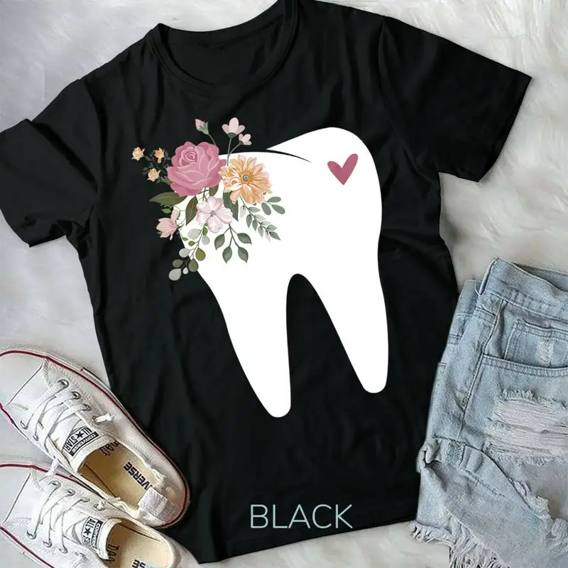 Dentist Dental Assistant Oral Hygienist Tooth Flower T Shirt Unisex T shirt