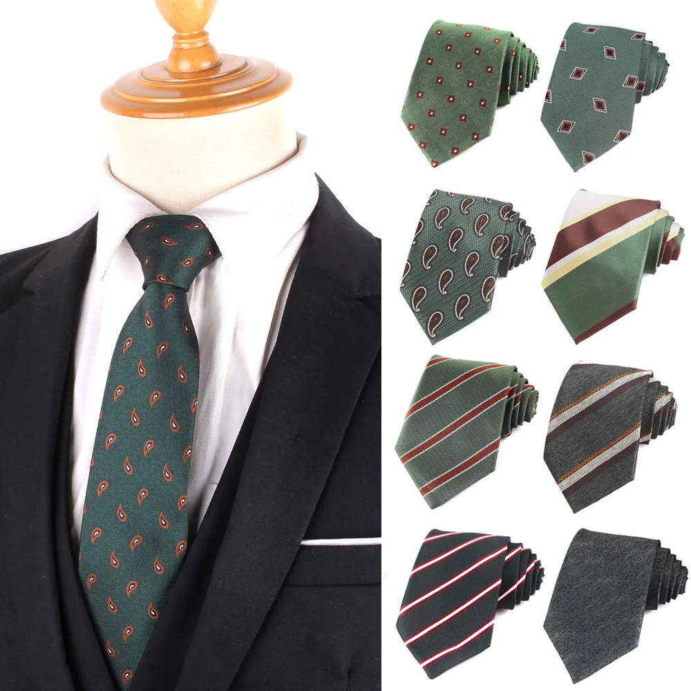 Striped Ties For Men Women Army Green Color Neck Tie For Party Business Paisley Suit Neckties Wedding Neck Tie For Groom Gifts