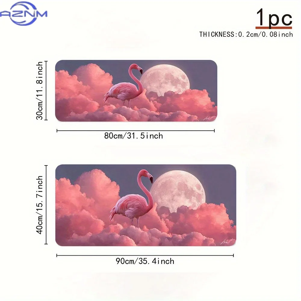 One Flamingo on Clouds Large Mouse Pad - Bright Pink And Purple Rubber Desk Mat Suitable for Office, Gaming, And Home Decoration