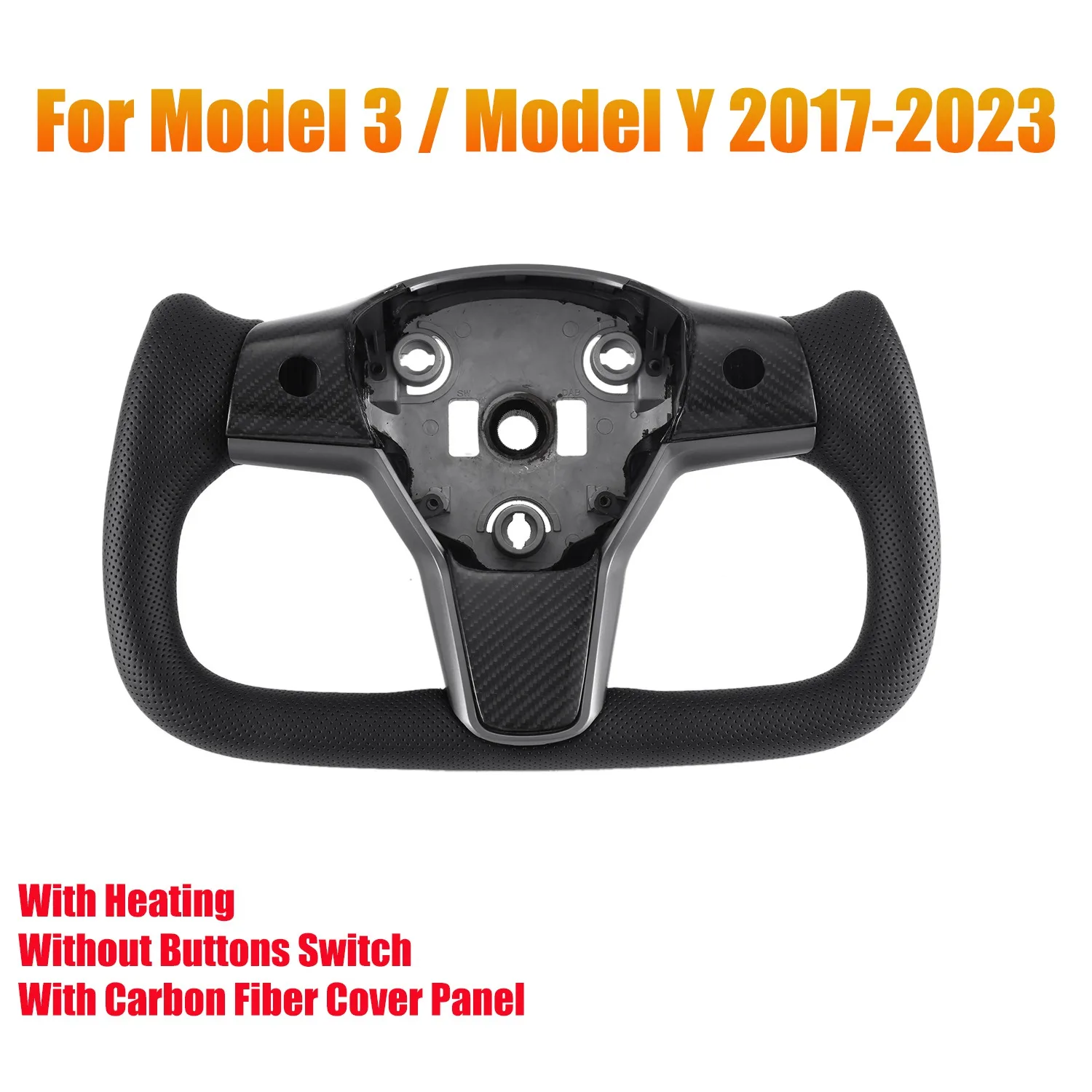 Yoke Steering Wheel Carbon Fiber Panel for Model 3 Model Y 2017 2018 2019 2020 2021 2022 2023 NO Buttons(With)