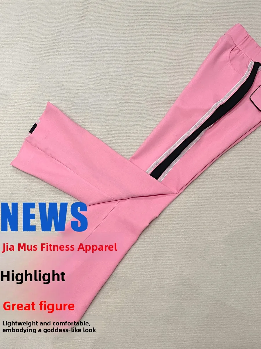 jiamusi-fitness-new-style-black-and-pink-pants-roman-cotton-summer-set-short-sleeve-sports-wear-high-waist-long-pants-for-women