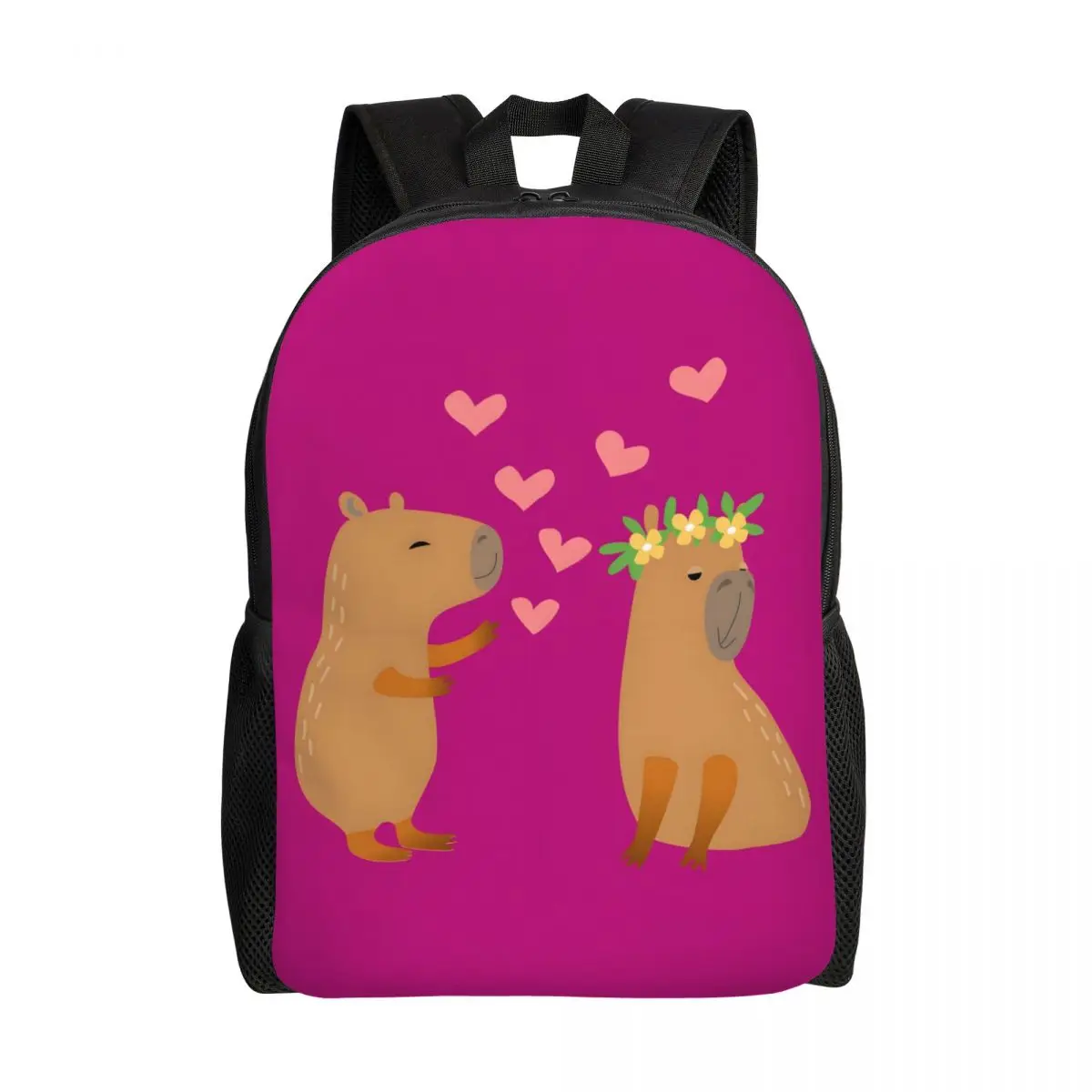 Custom Cartoon Capibaras In Love Valentines Day Backpack for Men Women School College Students Bookbag Fits 15 Inch Laptop Bags