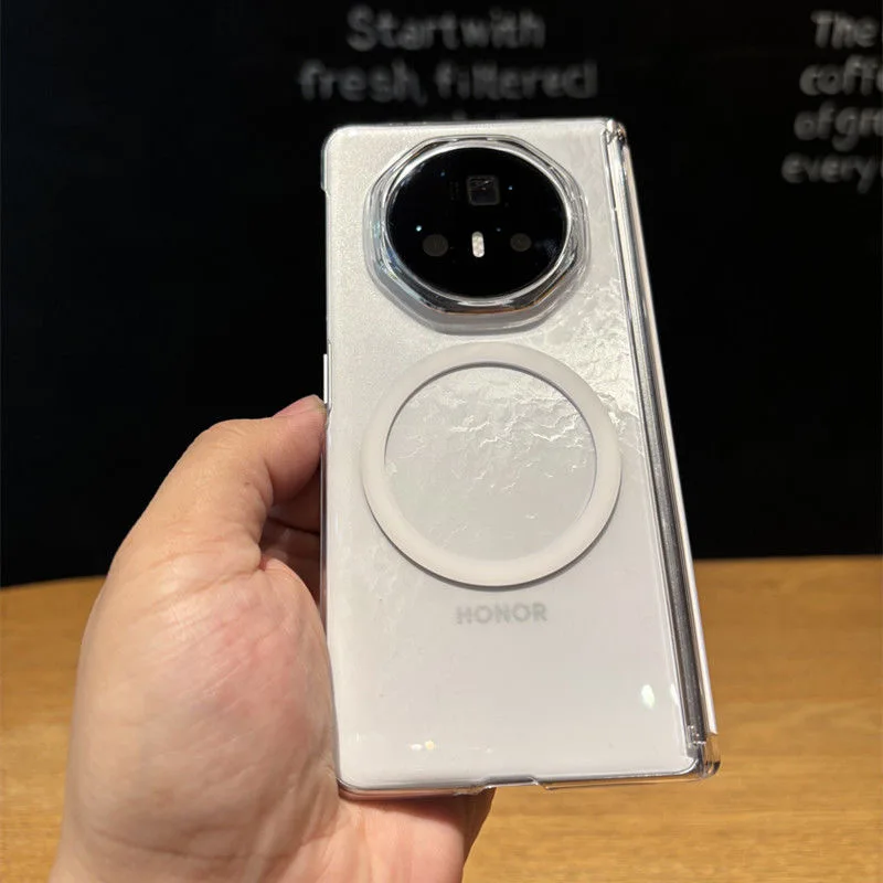 حافظة لهاتف هواوي هونور ماجيك V5 شفافة مغناطيسية للشحن اللاسلكي غطاء خلفي واقٍ لهاتف هونور ماجيك V5 V3 VS3 Shell