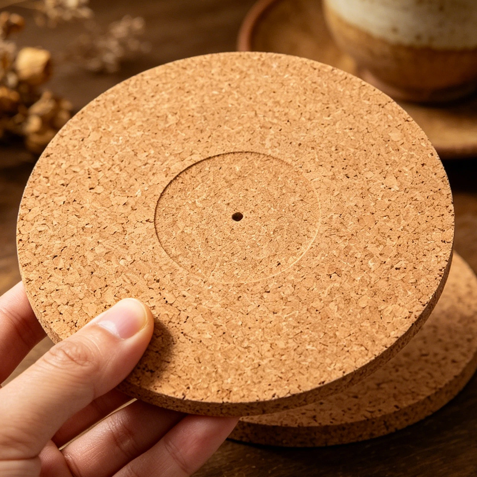 2 Pieces Cork Record Mat with High Fidelity Thick Vinyl Player Platter Pad Anti-Slip Anti-Static for All LP Vinyl Record Players - view 2
