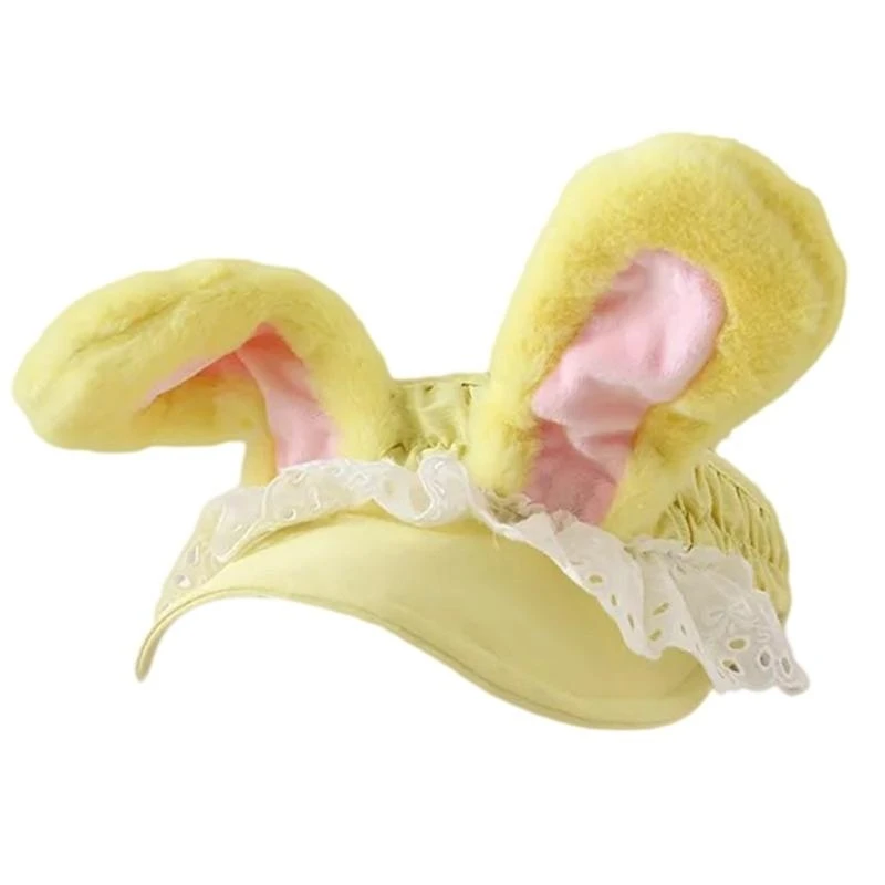 

Girl Breathable Sun Hat Sunshade Balletcore Lace Empty Top Cartoon Rabbits Theme