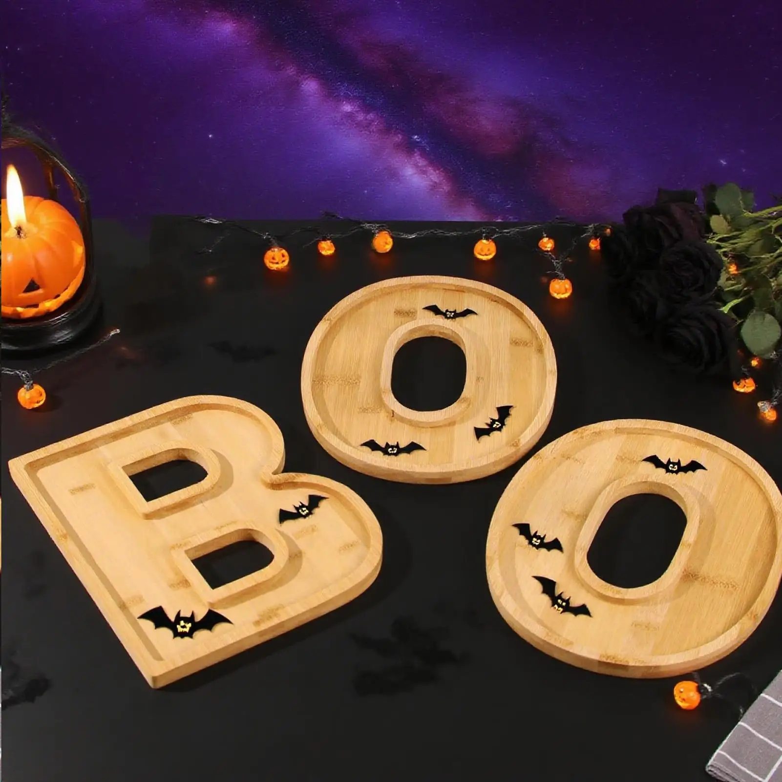 Halloween Tray Boo Cheese Tray Party Serving Board Wooden Platter Party Supplies For Holiday Decor Fall Food Table Indoor