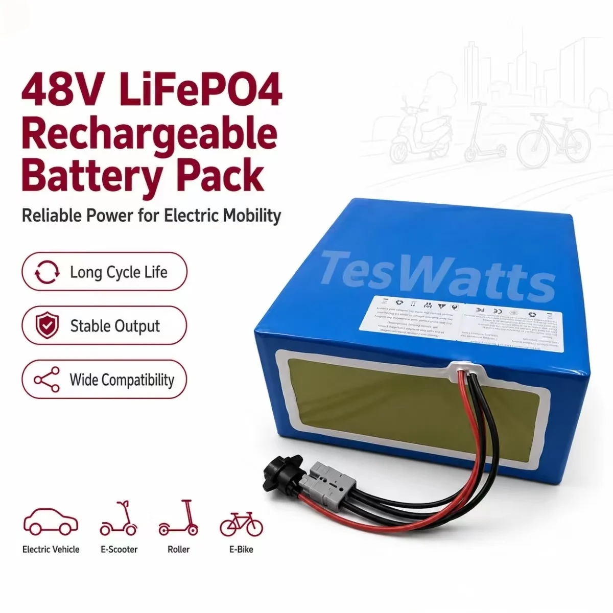 48V 10Ah 12ah 15ah 20Ah 25Ah lithium Lifepo4 Rechargeable Battery Pack for 500W 800W 1000w 1500w véhicules électriques Roller