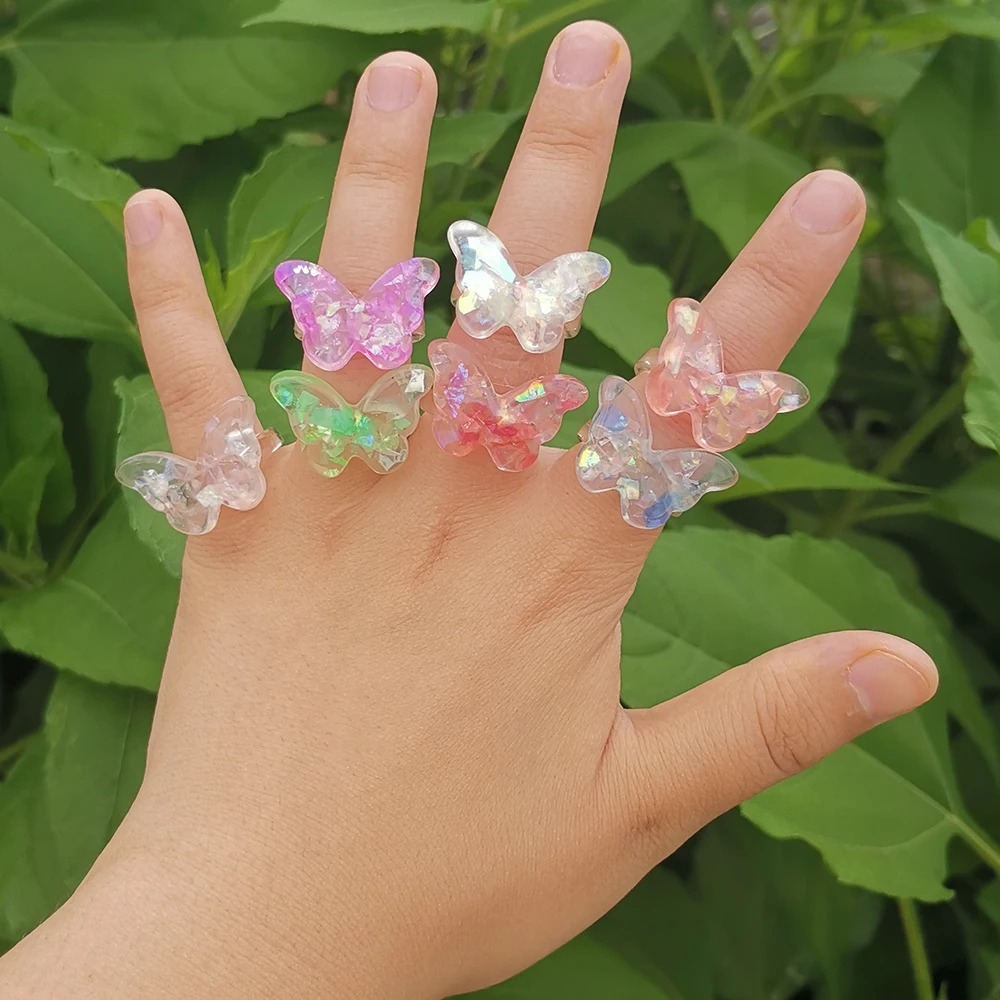 Gorgeous Multicolor Butterfly Ring Exaggerated Three-Dimensional Cute Girl Holiday Finger Jewelry Rings New