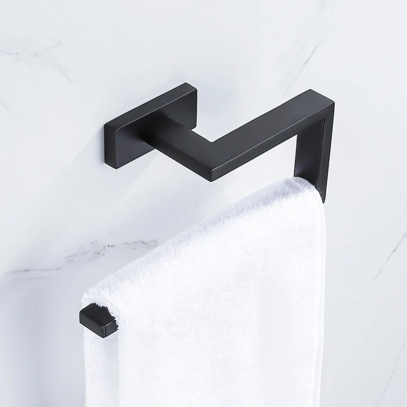 Black Hand Towel Holder Bathroom Brass Towel Rack Wall Mounted Accessory Kitchen Shelves Storage Toilet Paper Towel Ring Hanger