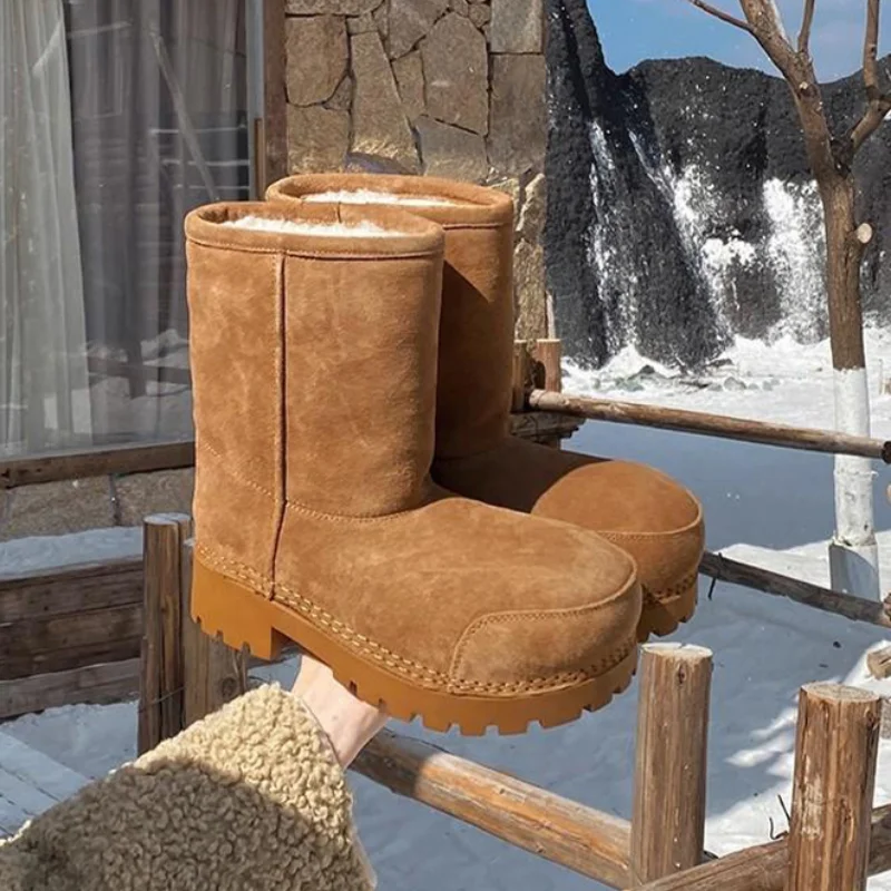 

Brand Plus Size Women's Snow Boots Comfort Solid Color Thick Bottom Round Head Shoes Increase Simple Warm Anti-slip Snow Boots