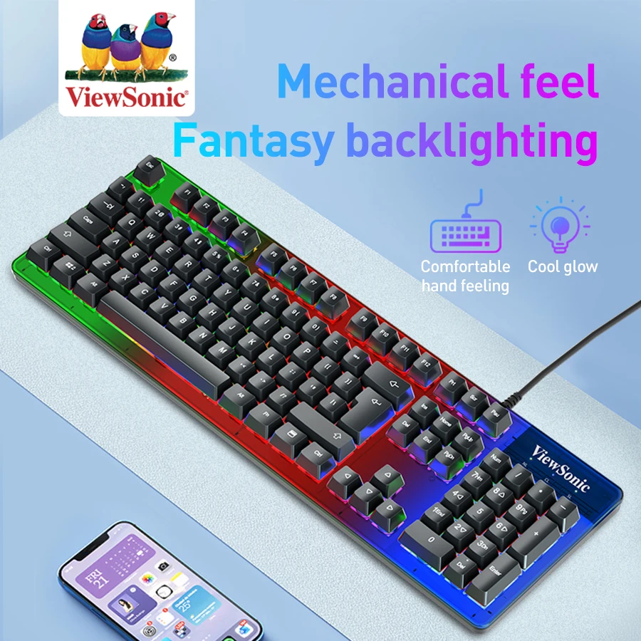 View Sonic KU350 Mechanical Keyboard 104keys Wired Gaming Ergonomic Mechanical Floating Keycap With Multiple Lighting Keyboards