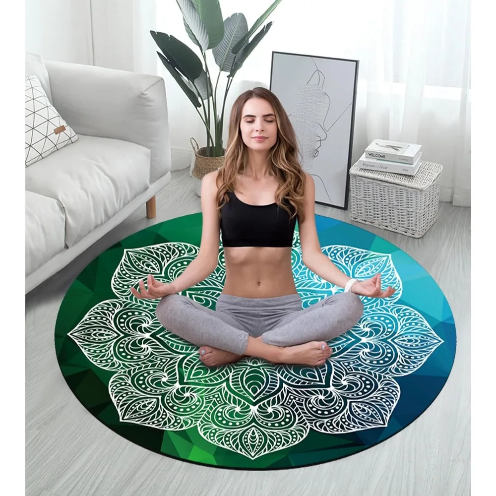 سجادة بيلاتيس ويوجا مطاطية من جلد الغزال غير قابلة للانزلاق، قطر كبير الحجم 140 سم، مثالية للتمرين المنزلي والخارجي والتأمل والتمارين #4