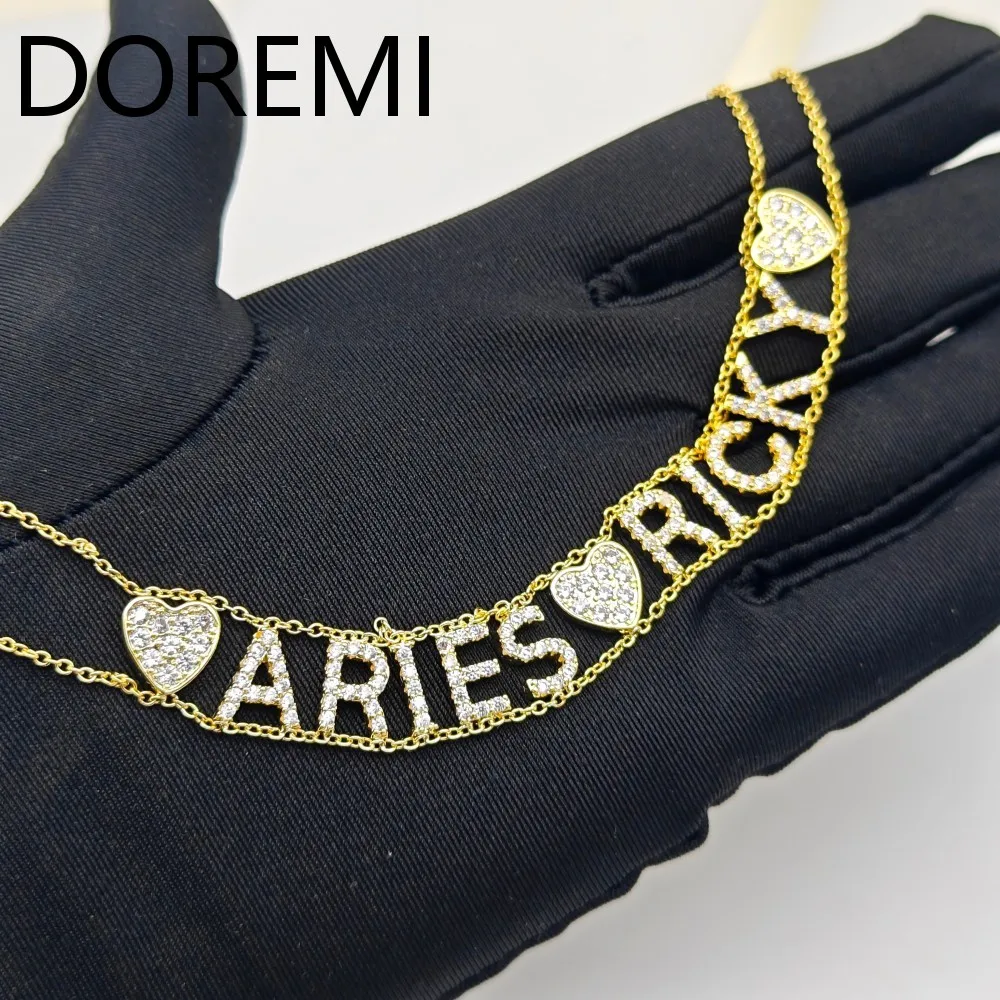 

DOREMI Double Chains Wome Letters Bracelet Gift Custom Initial Letters Choker Necklace 9mm Initial Letter Cz Name Chain Necklace