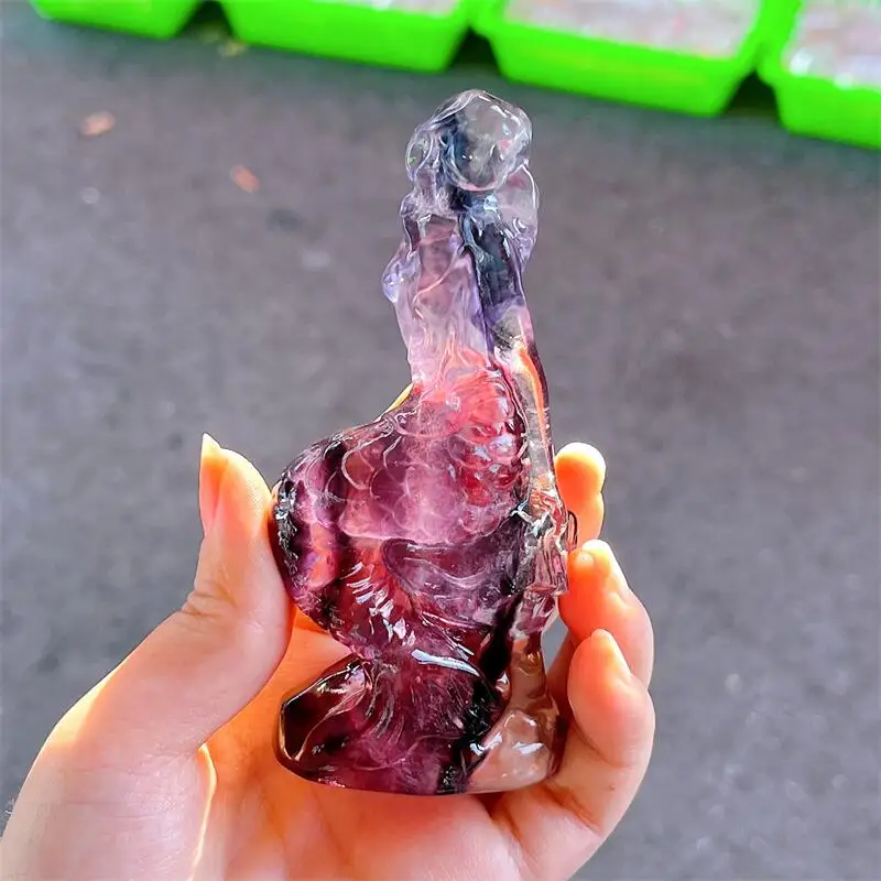 Natural Fluorite Mermaid Carving Shape Crystal Reiki Healing Fengshui Stones Home Decoration Gift 1PCS