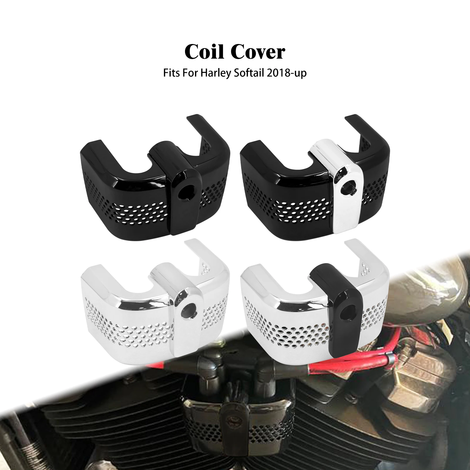 

Motorcycle Black/Chrome Ignition Coil Cover Plastic Covers For Harley Softail Breakout Fat Boy FXBB Fat Bob Breakout 2018-2023