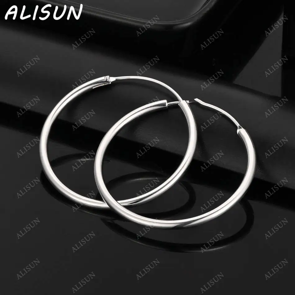 

ALISUN 925 Sterling Silver 35mm Round Hoop Earrings For Women Fashion Party Charm Trend Birthday Gifts