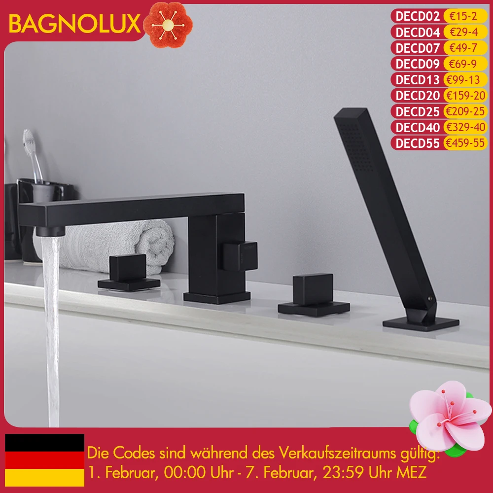 

Наполнитель для ванны, смеситель для ванны, смеситель для ванной комнаты с ручной душевой лейкой, настольная установка, двойная ручка, 4 отверстия, хромированная латунь, горячая и холодная