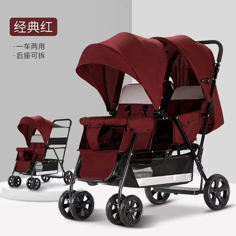 Twin baby strollers for front and back two twin sit-down portable folding baby strollers for children