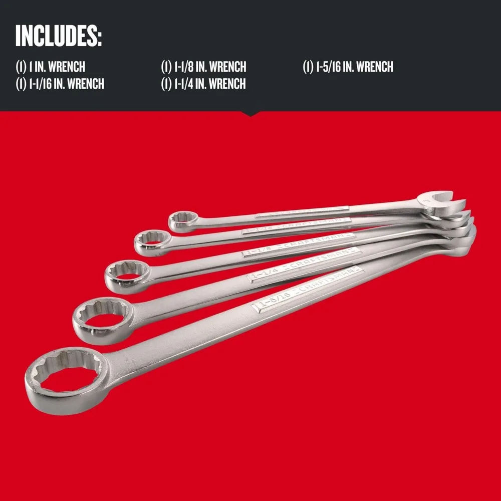 Set di chiavi professionali SAE, jumbo da 5 pezzi con finitura cromata per una presa facile e un fissaggio rapido