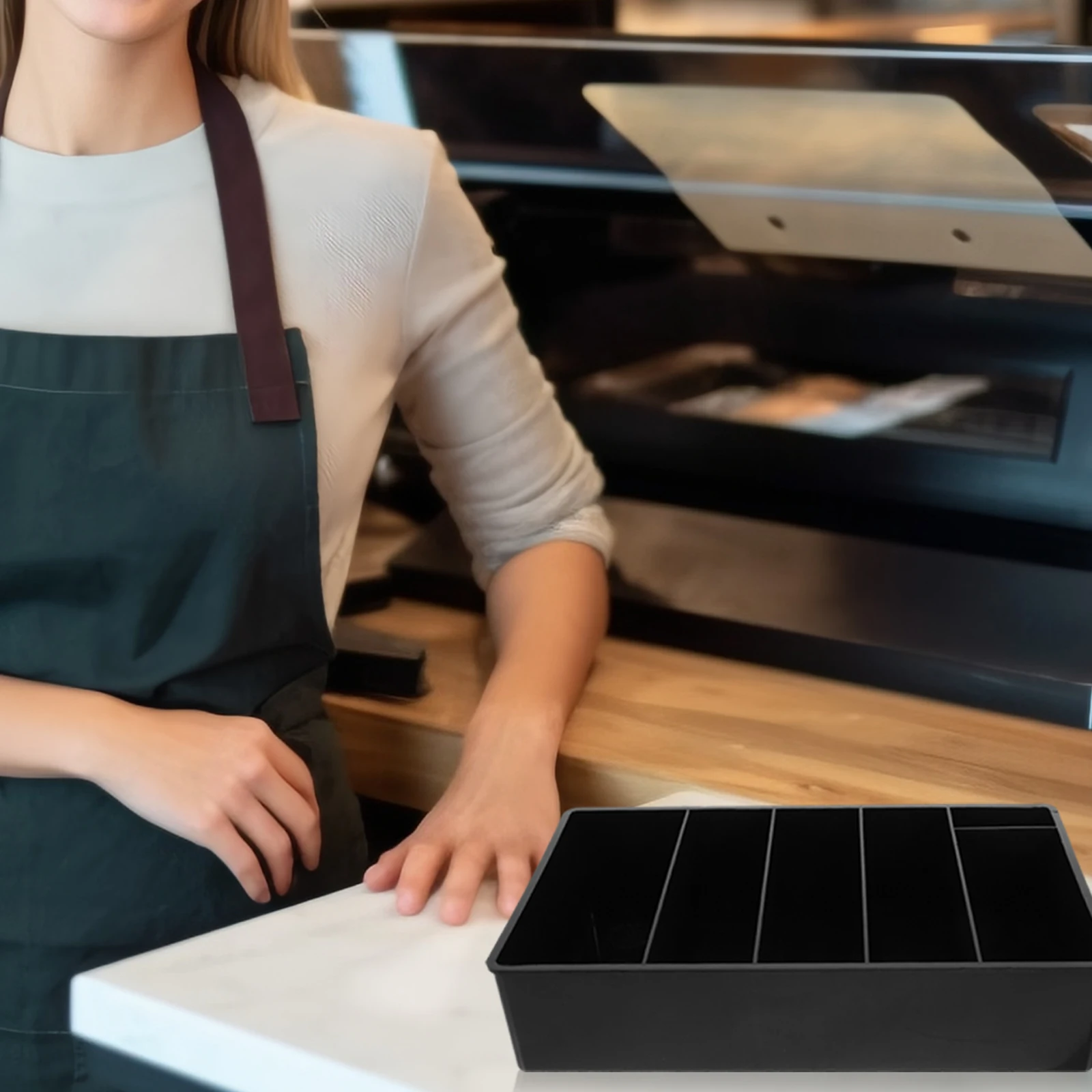 

Vertical Cash Register Box 5 Grid 4 Compartments Grey Money Tray Restaurant Supermarket Storage Folder