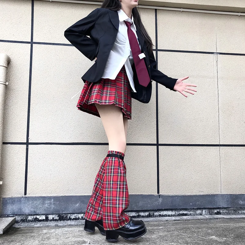 Plaid Leg Warmer for Women and Girls Harajuku Cool Long Socks Lace Patchwork Slim Foot Cover Y2k Summer Streetwear