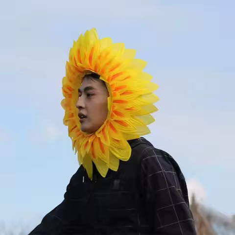 42cm Sunflower Headgear Funny Yellow Performance Props Unisex Sunflower Hat Hood