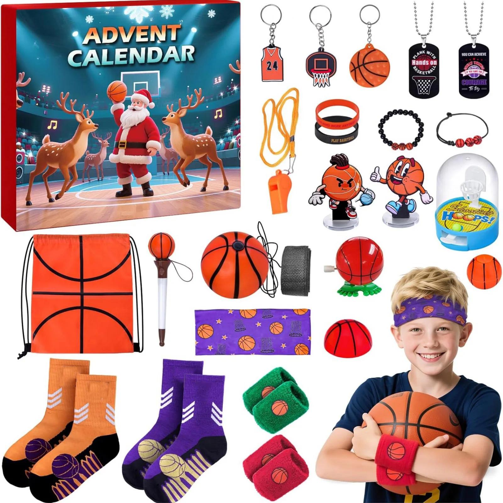 Basketball Advent Calendar 2025 For Kids – 24 Days Of Basketball-themed Party Favors With Basketball Field, Christmas Countd