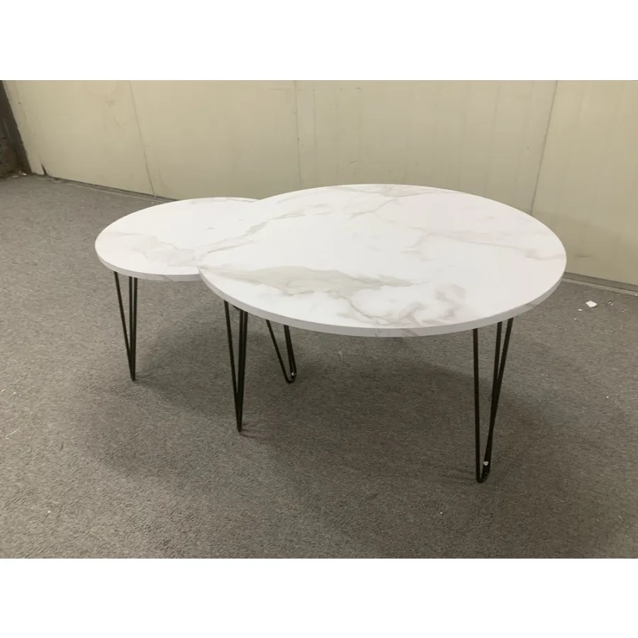 27.56'' Round Nesting Coffee Table Set of 2 Circular Nesting End Table Set Round Marble Tabletop and Sturdy Metal Base for Livi