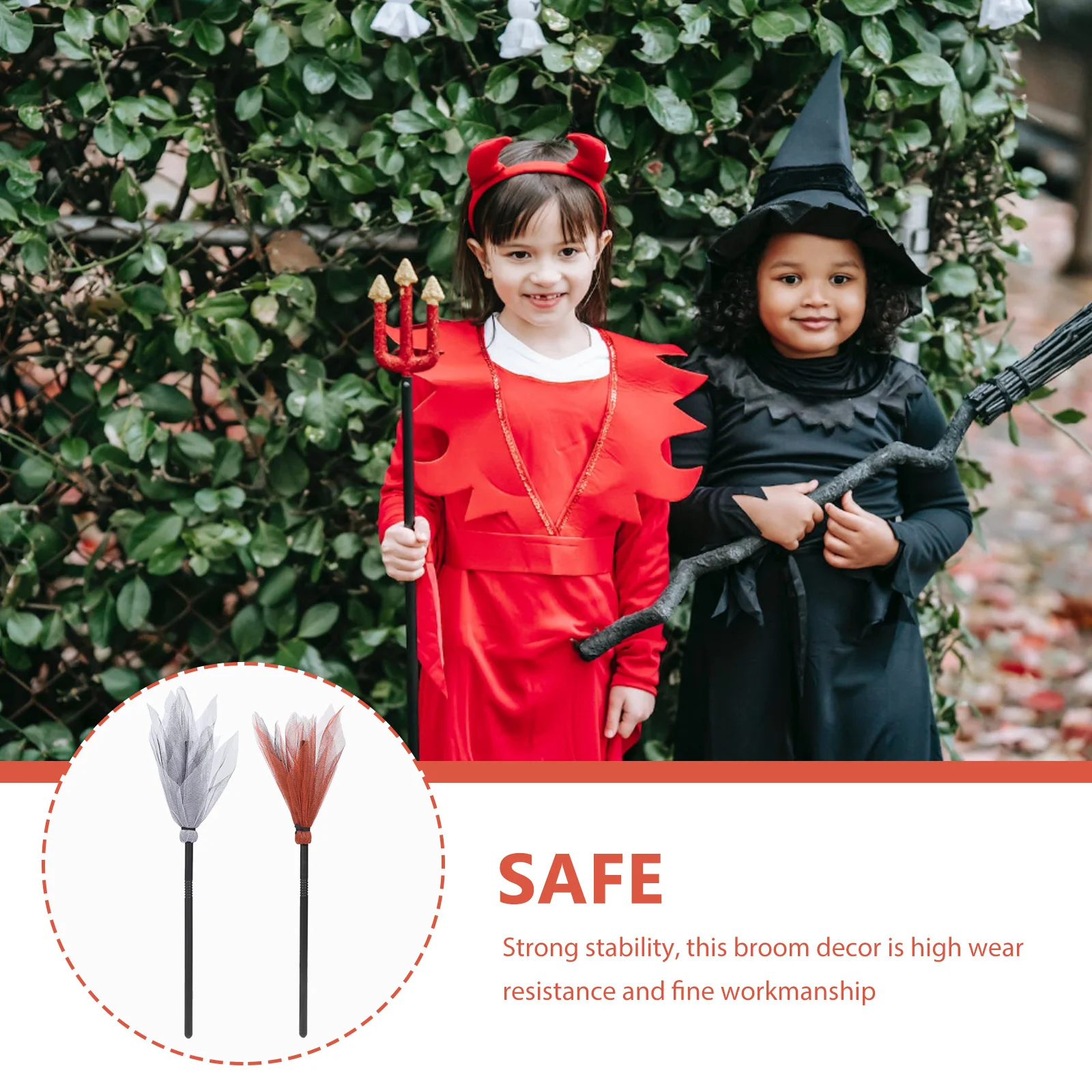 

2Pcs Halloween Witch Broom Decoration Plastic Gauze Props for Witch Theme Party Cosplay Festival Stage Performance