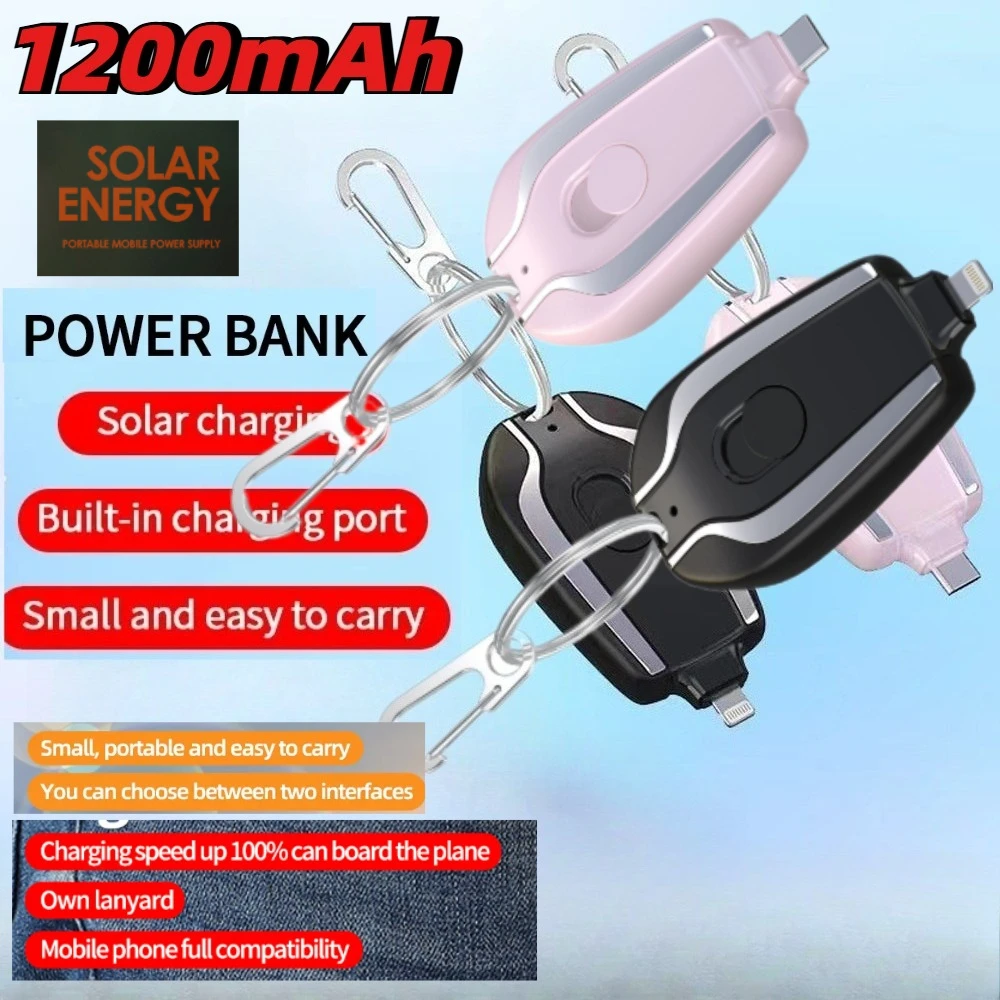 

Solar Mini Power Bank Key Ring Portable Charger Outdoor Camping External Battery Emergent Power 1200mah Cargador Portátil 보조배터리