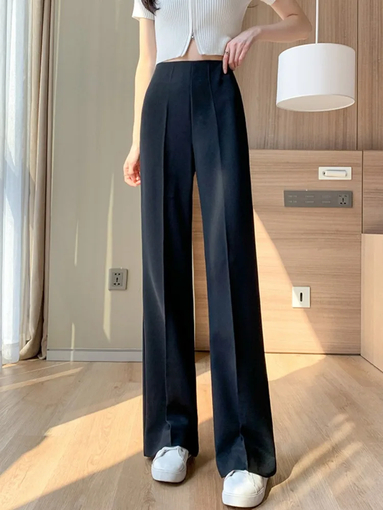 Pantalones de traje Micro acampanados de talla grande para mujer, versión estrecha, pantalones de pierna ancha para mujer, Pantalones rectos de flacidez de cintura alta, verano 2023