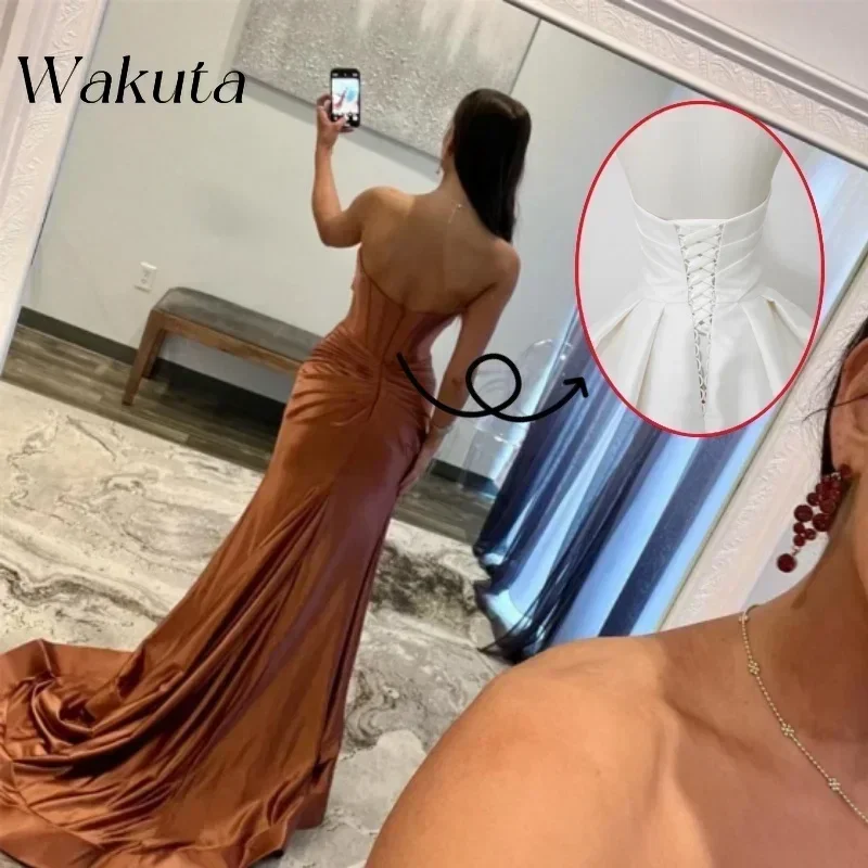 Wakuta Luxury Off Shoulder Prom Dresses Heart Shaped Neck Evening Gowns Sleeveless Long Train Mermaid Party Vestidos De Fiesta