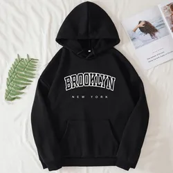 Women Brooklyn Letter USA Funny Black Hoodie Girl Autumn Winter Fleece Sweatshirts Female Harajuku Y2k Clothes