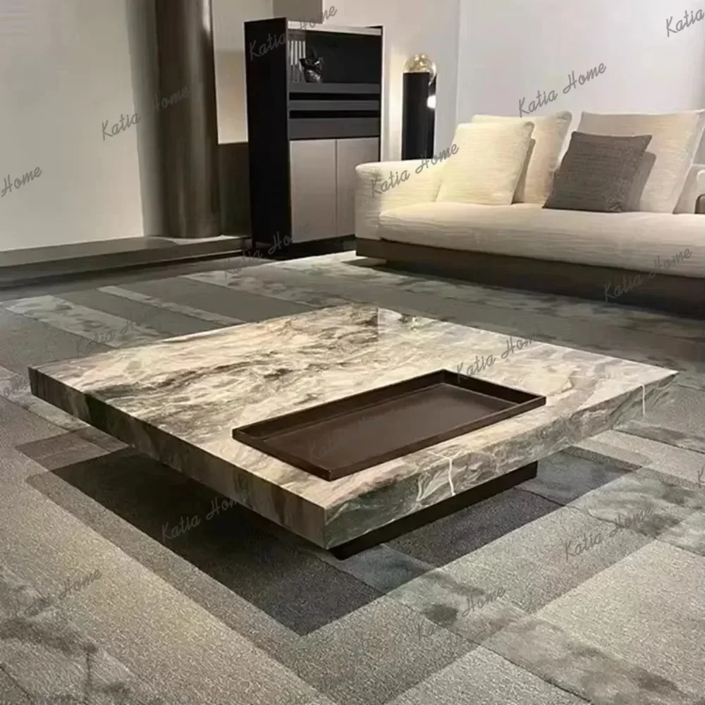 LSNordic Furniture Modern Luxury Coffee Table Sintered Stone Square Tea Table Stainless Steel Marble Look Center Table Living Ro