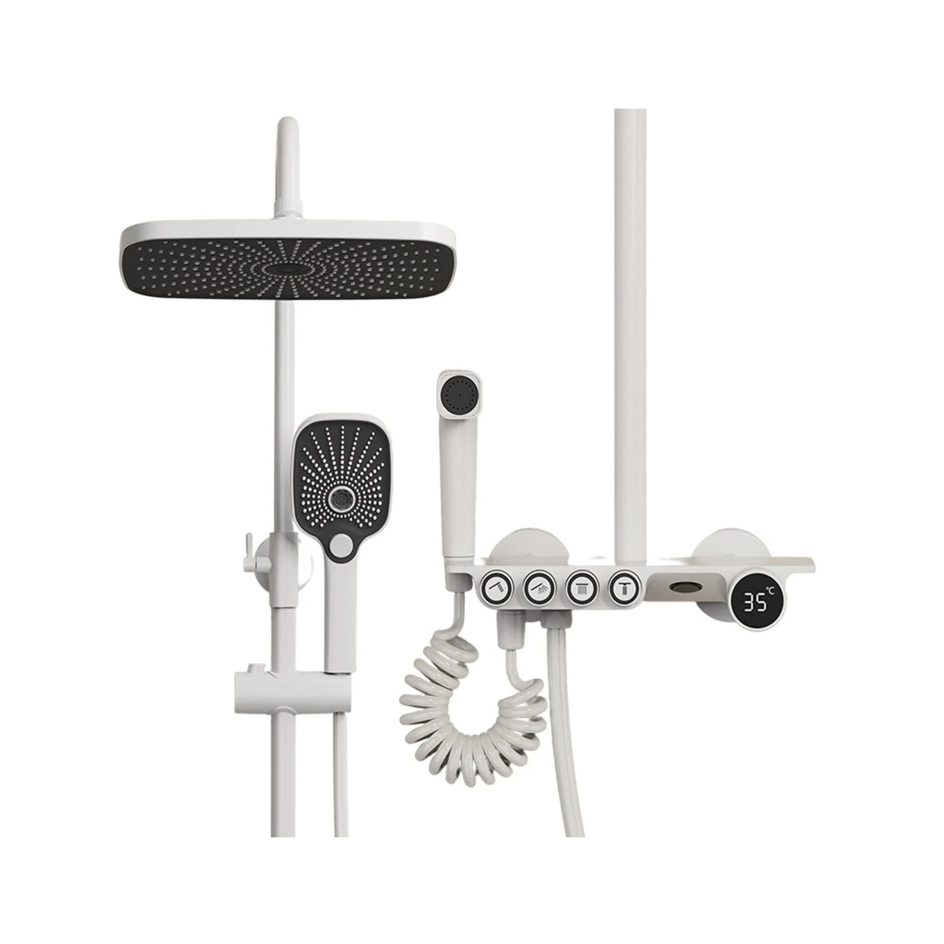 

Интеллектуальный фортепиано с цифровым дисплеем, фарфоровый белый душевой набор для ванной комнаты, система осадков, горячий и холодный, 4-функциональный душевой набор