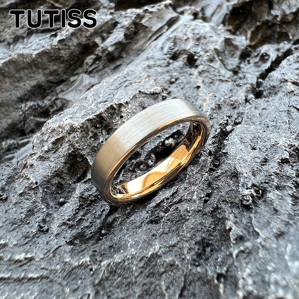 TUTISS 4mm Men Women Ring Flat Wedding Band Tungsten Gift Jewelry For Any Occasion Comfort Fit