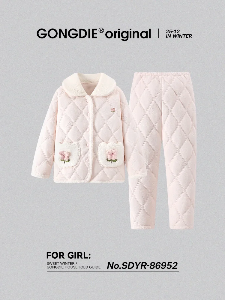 

Утепленный домашний комплект из кораллового флиса для женщин: теплая хлопковая футболка с милым цветочным принтом для зимы