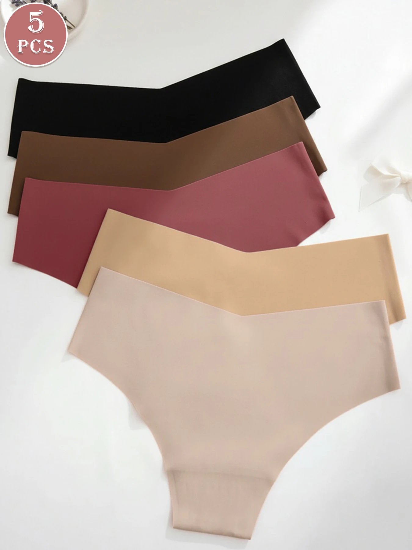 5-teiliges Set Damen-Slips mit niedrigem Bund, nahtlos, einfarbig, unsichtbare Komfortunterwäsche – Detail 4