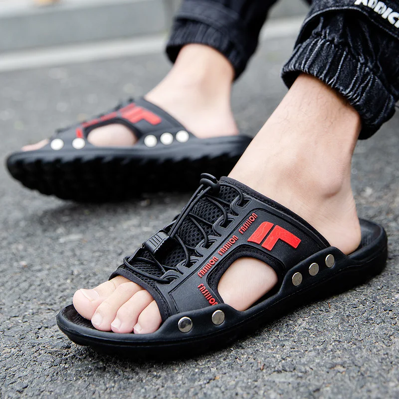 

Fashion Men Slippers Summer Sandals Casual Lace-up Shoes Non-slip Beach Shoes Men Flip Flops Slippers Comzy Breathable Footwear