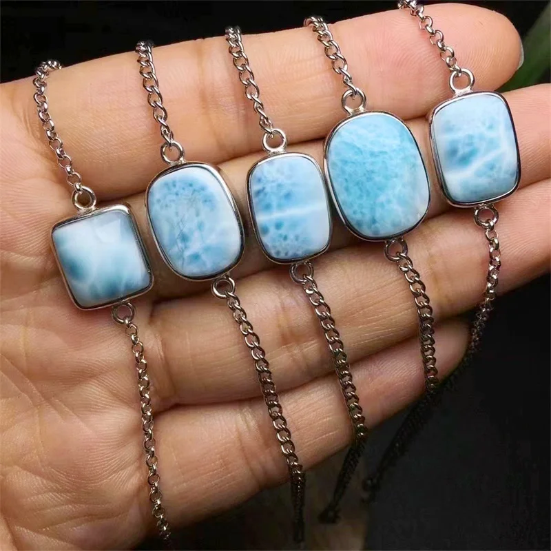 S925 Natural Larimar Bracelet String Charms Fashion Personalized Men Women Gemstone Jewelry Lovers Gift 1PCS