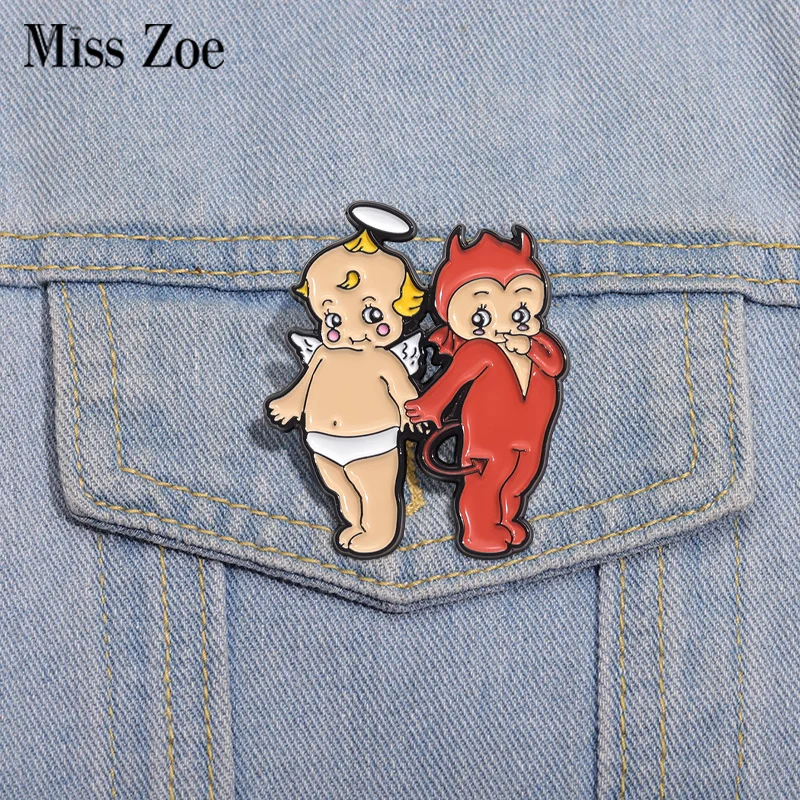 Angels and Nightmares Enamel Pins Custom Cute Baby Brooches Lapel Badges Funny Jewelry Gift for Kids Friends