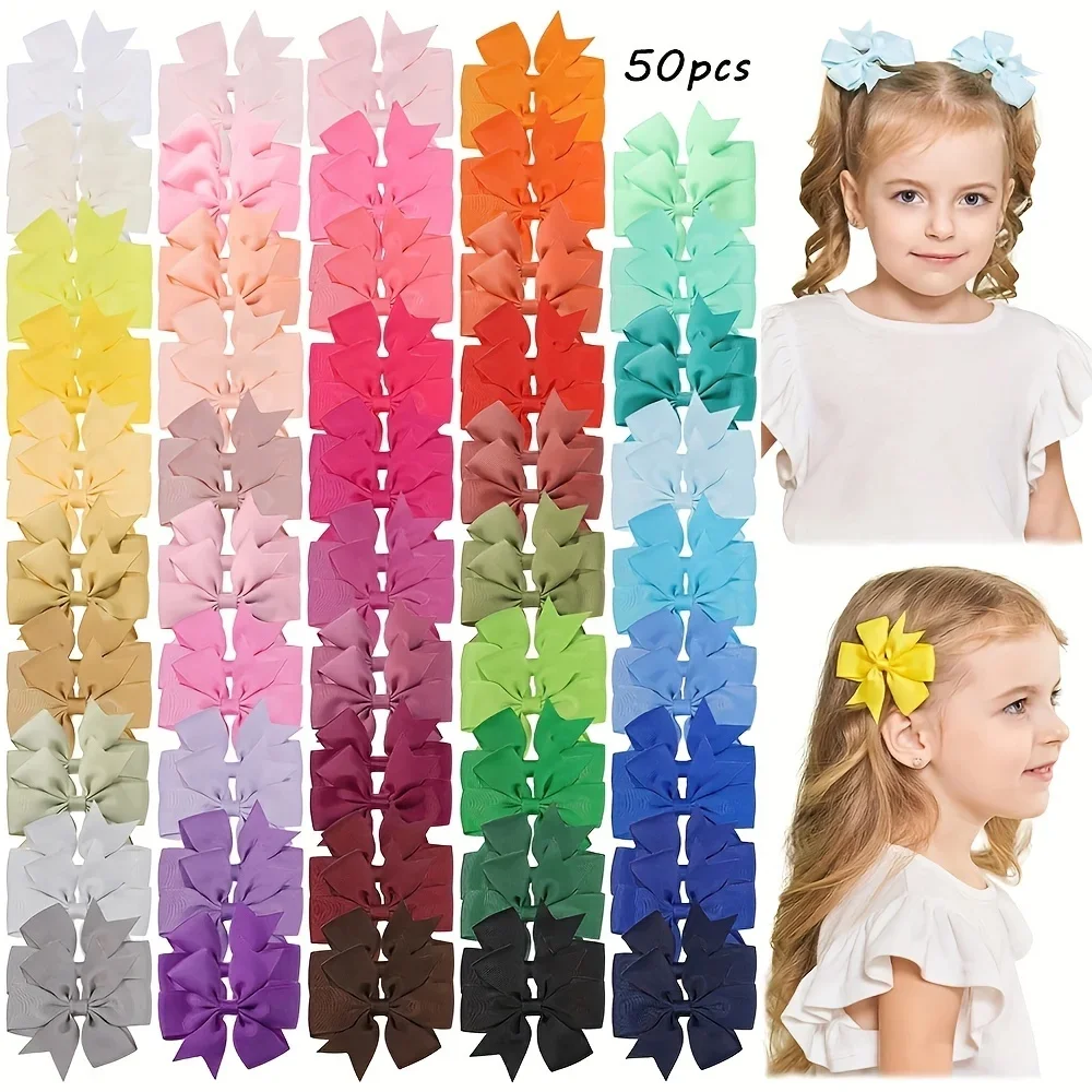 

40/50PCS 2.3'' Grosgrain Ribbon Bows Hair Clips Set for Girls Random Color Bows Hairgripes Headwear Hair Accessories Wholesale