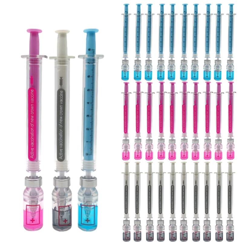 30Pcs Syringe Gel Pen Simulation Eliminates Virus Injection Syringe Shape Black Ink Signature Pen Vaccine Pen