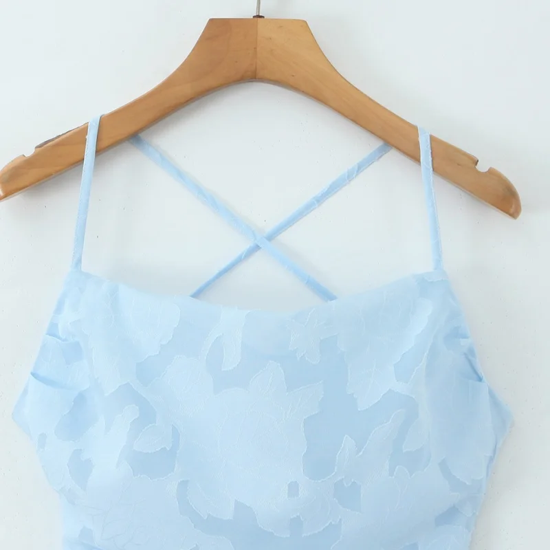 Alça cruzada emagrecedora longa Dr em tecido de cetim azul macio com bordado suave Fre Sle para vários ocns